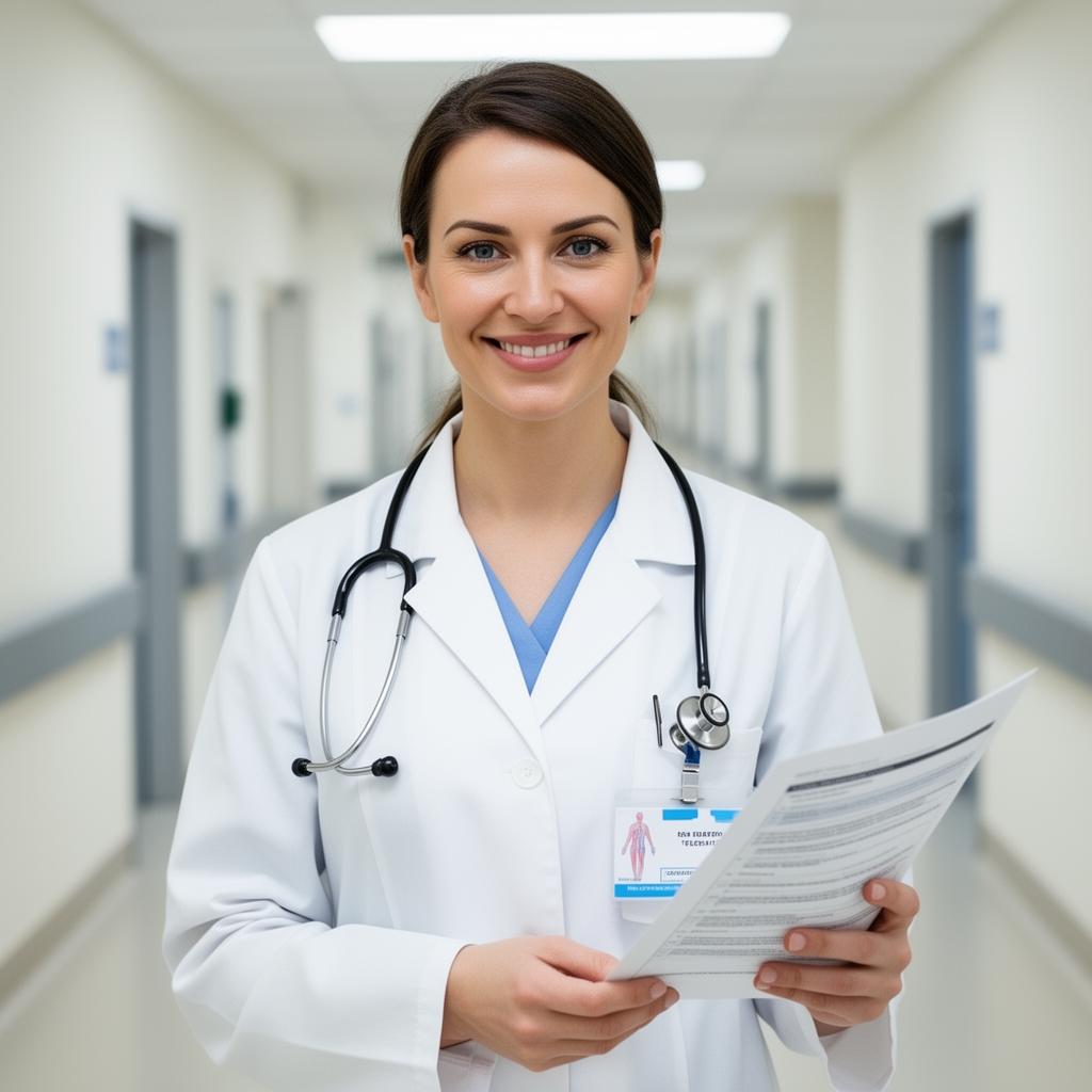 Médica especialista com documentos médicos